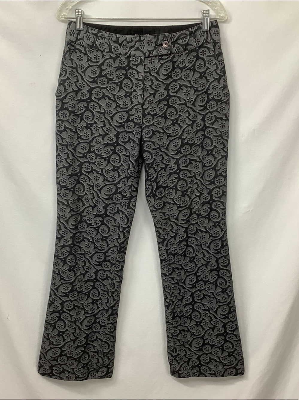 Etcetera Gray and Black Floral Textured Trouser Pants Women's Size 6